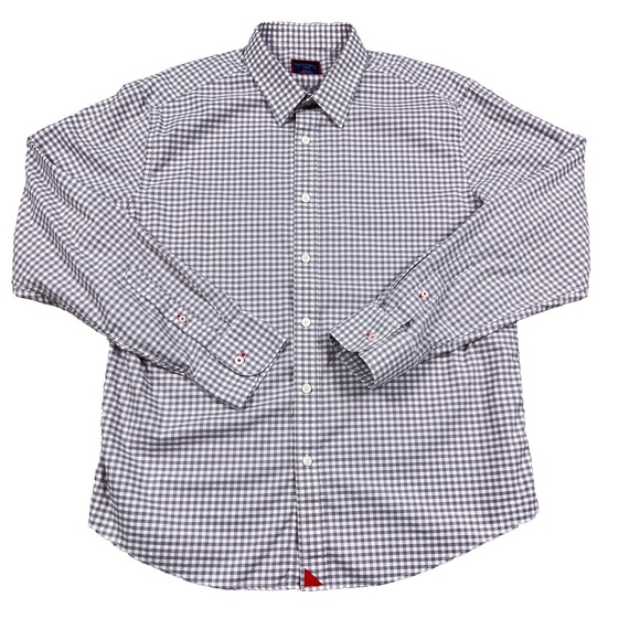 Untuckit Shirt Men Large Gray White Button Up Gingham Check Dress Casual Poplin - Picture 2 of 9